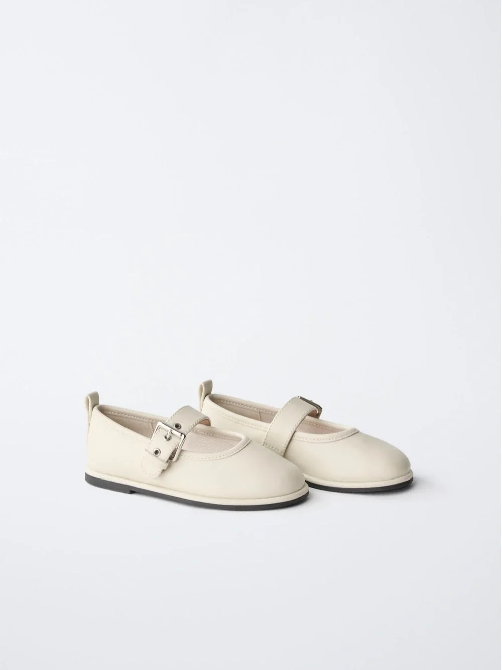 Zara Cream Mary Jane Shoes Buckle Ballet Flats